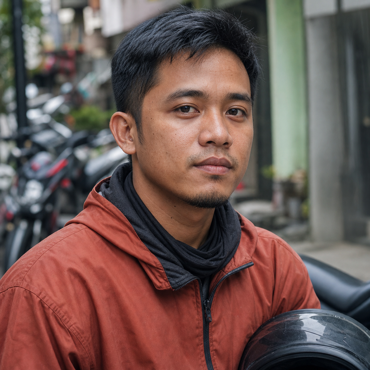 Portrait of Carlo, a Filipino delivery rider