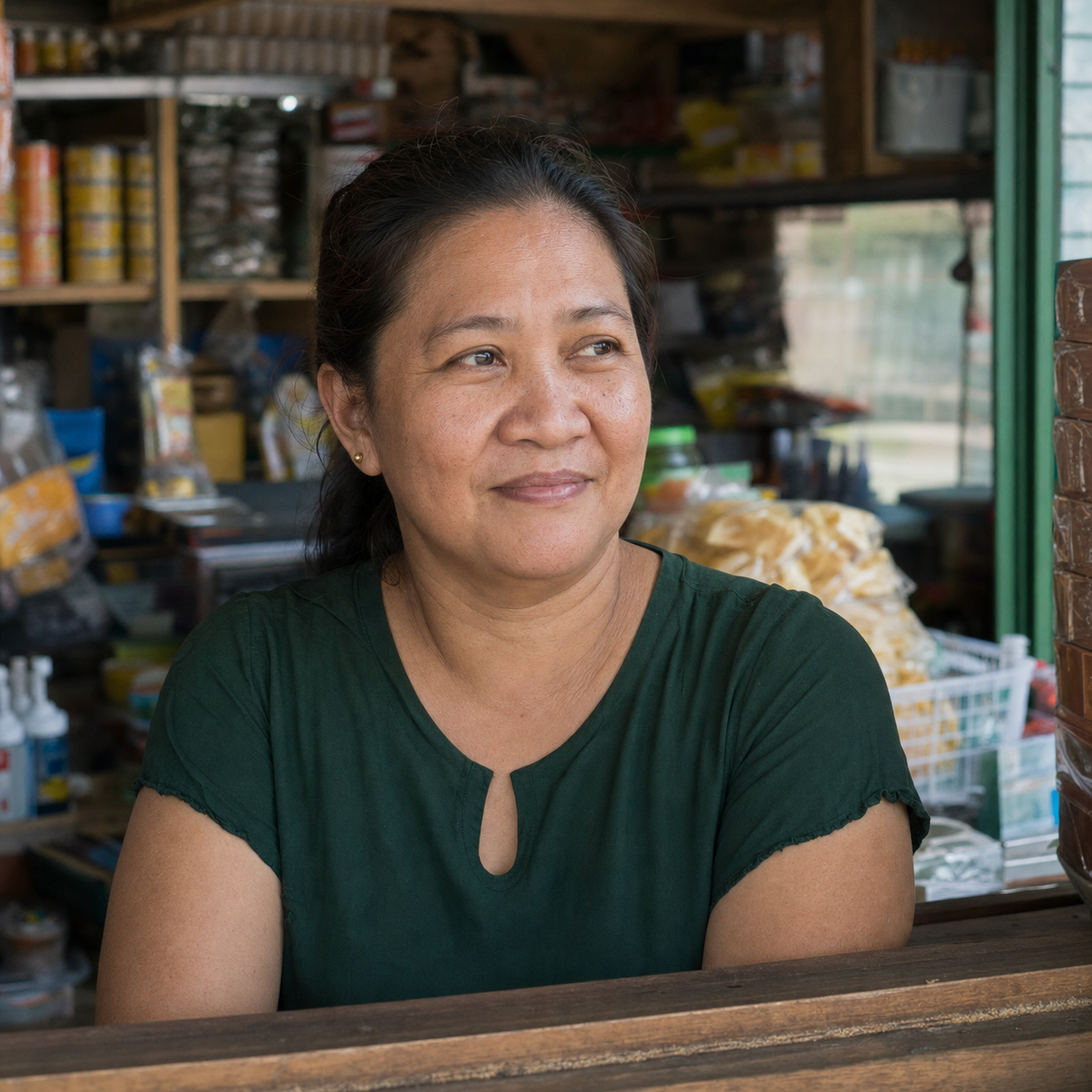 Portrait of Ana, a Filipino community shop owner
